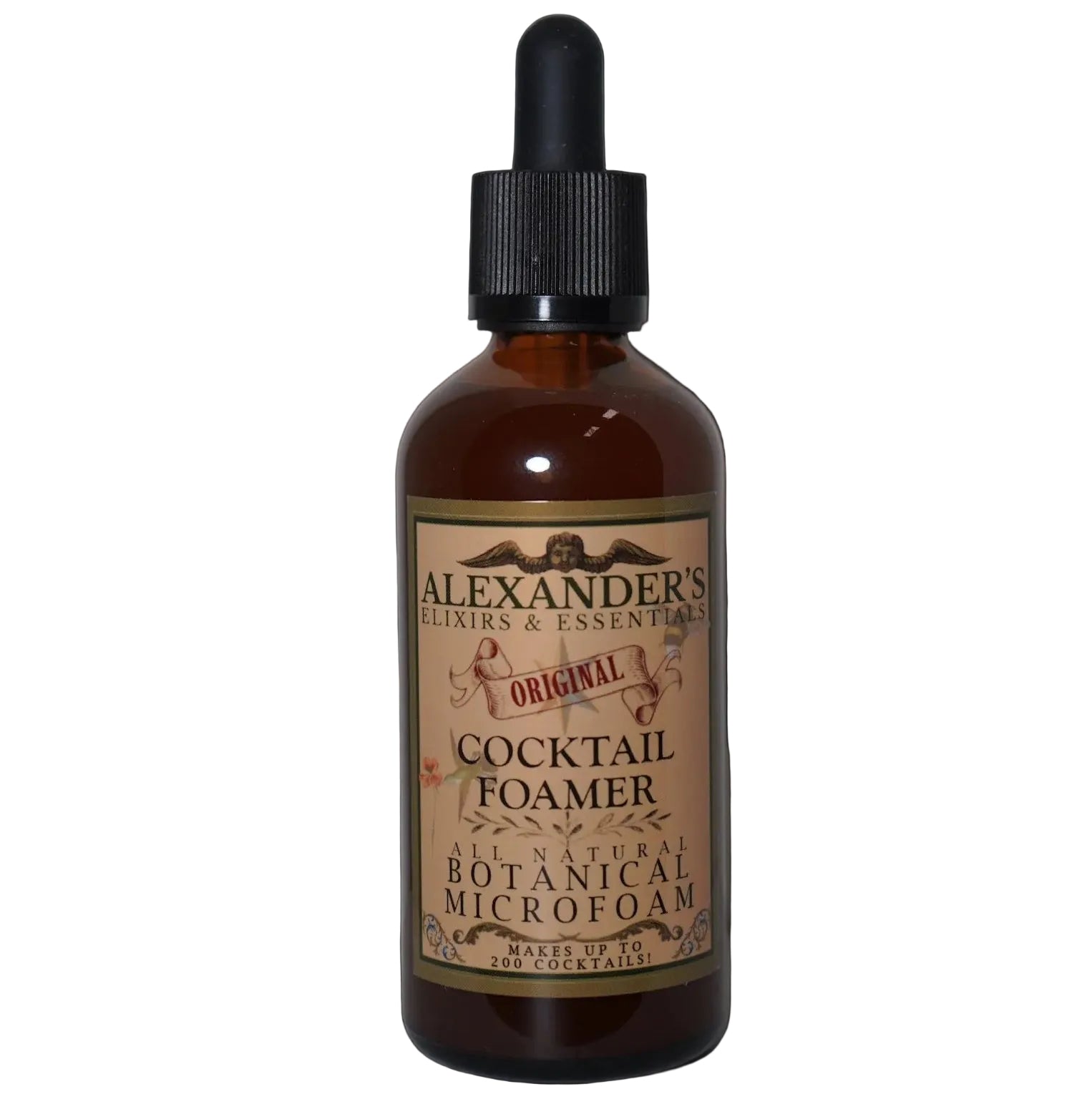 Alexander's Original Cocktail Foamer bottle, 100mL amber glass with dropper